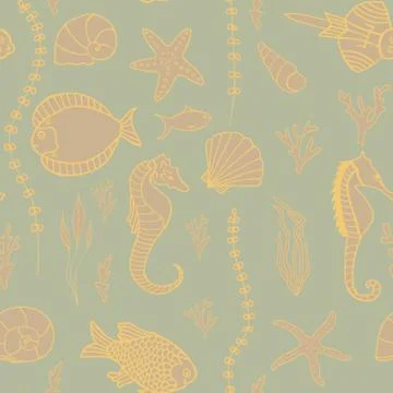 Seamless pattern with hand drawn fishes Stock Illustration