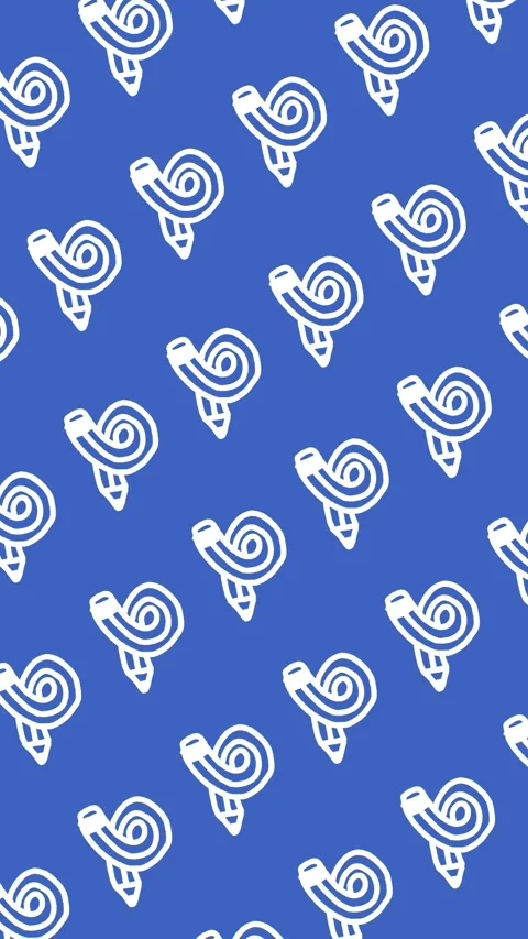 Seamless pattern of hand-drawn flexible twisted pencils on a blue background Stock Footage 340151790