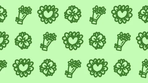Seamless pattern of hand-drawn flower bouquets, heart centered blossoms Stock Footage 337313457