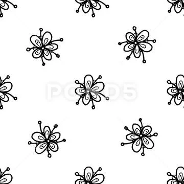 Seamless Doodle Daisy Pattern. Vector Background With White