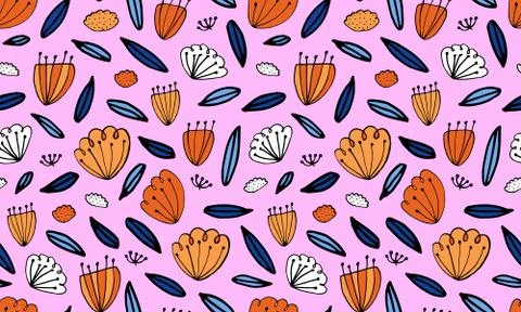 Seamless pattern with hand drawn flower heads Stock Illustration