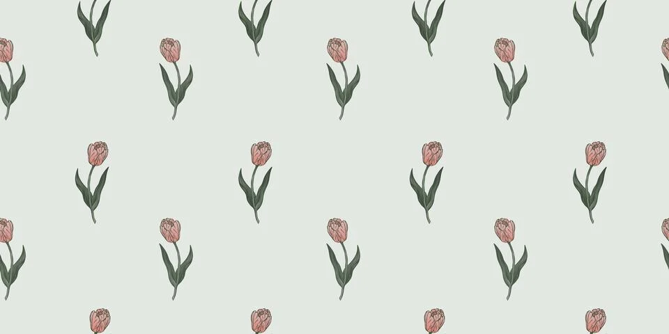 Seamless pattern with hand drawn flower of tulips. Иллюстрация