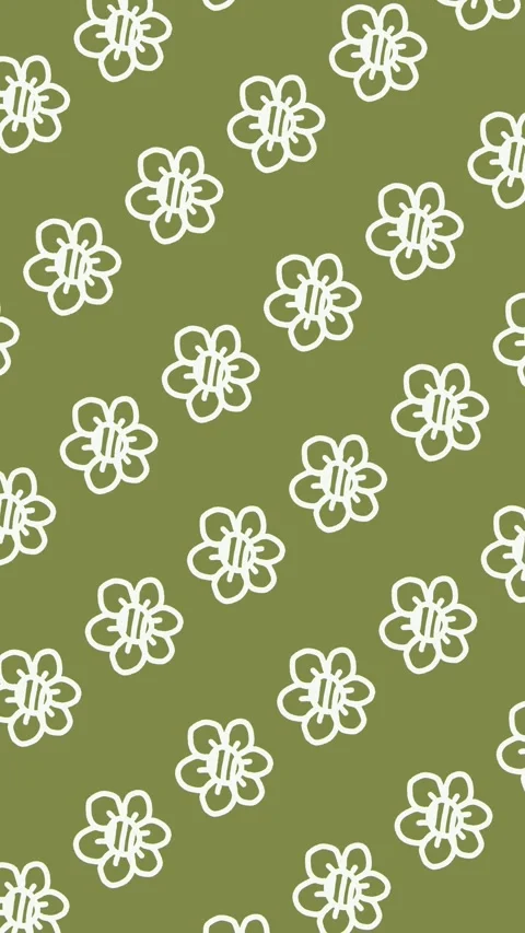 Seamless pattern of hand-drawn flowers on an abstract olive green background Stock Footage 338192148