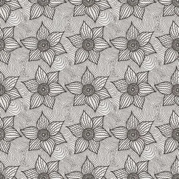 Seamless pattern of hand-drawn flowers Stock Illustration