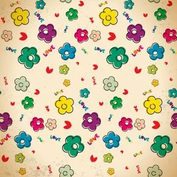 Seamless pattern of hand drawn flowers in vintage style Stock Illustration