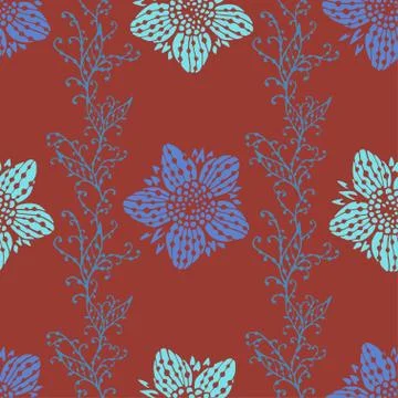 Seamless pattern with hand drawn flowers. Stock Illustration