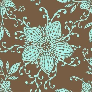 Seamless pattern with hand drawn flowers and floral elements. Stock Illustration
