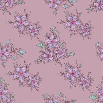 Seamless pattern with hand drawn flowers. Stock Illustration