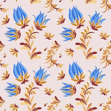 Seamless pattern with hand drawn flowers and floral elements. Stock Illustration