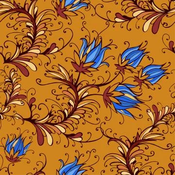 Seamless pattern with hand drawn flowers and floral elements. Stock Illustration