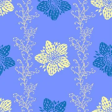 Seamless pattern with hand drawn flowers. Stock Illustration