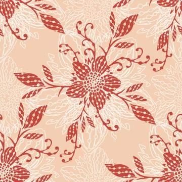 Seamless pattern with hand drawn flowers and floral elements. Stock Illustration