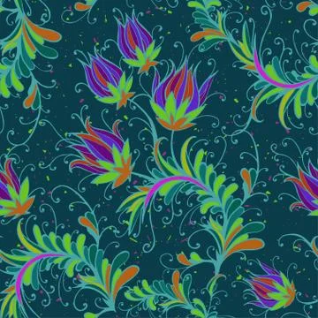Seamless pattern with hand drawn flowers and floral elements. Illustrazione stock
