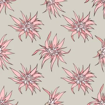 Seamless pattern with hand drawn flowers. Stock Illustration