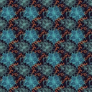 Seamless pattern with hand drawn flowers. Stock Illustration