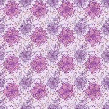 Seamless pattern with hand drawn flowers. Stock Illustration