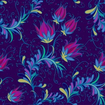 Seamless pattern with hand drawn flowers and floral elements. Stock Illustration