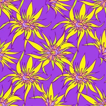 Seamless pattern with hand drawn flowers. Stock Illustration