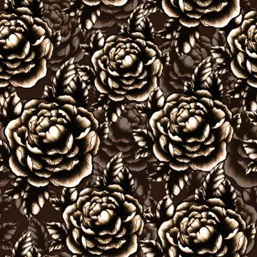 Seamless pattern with hand drawn flowers isolated on brown background. Floral Stock Illustration