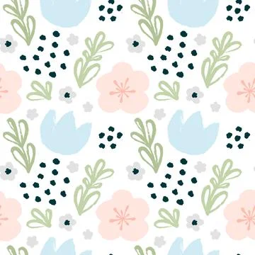Seamless pattern with hand-drawn flowers. Vector design. Stock Illustration