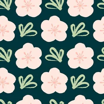 Seamless pattern with hand-drawn flowers. Vector design. Stock Illustration