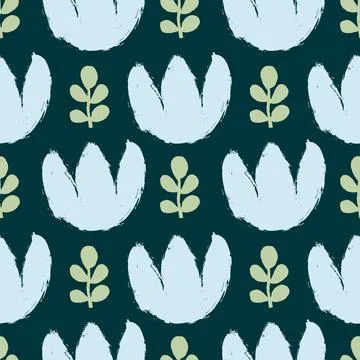 Seamless pattern with hand-drawn flowers. Vector design. Stock Illustration