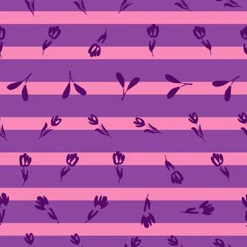 Seamless pattern hand drawn flowers on pink purple stripes background Stock Illustration