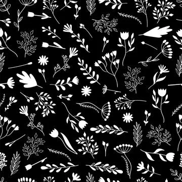 Seamless pattern with hand drawn flowers. Cute floral background. Texture f.. Stock Illustration