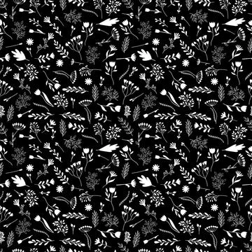 Seamless pattern with hand drawn flowers. Cute floral background. Trendy te.. Stock Illustration