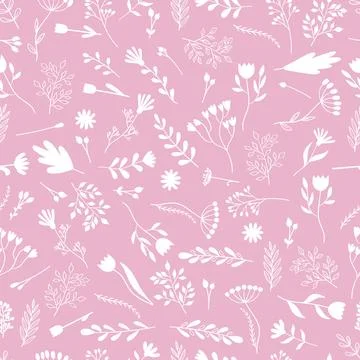 Seamless pattern with hand drawn flowers. Cute floral background. Trendy te.. Stock Illustration