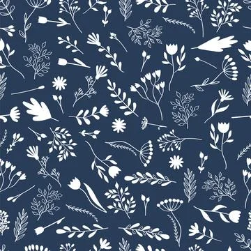 Seamless pattern with hand drawn flowers. Cute floral background. Texture f.. Stock Illustration