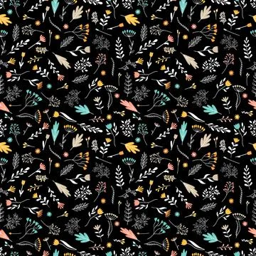 Seamless pattern with hand drawn flowers. Floral background. Trendy texture.. Stock Illustration