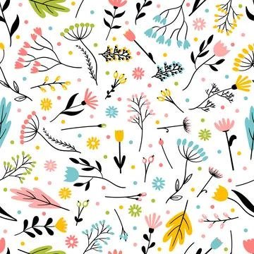 Seamless pattern with hand drawn flowers. Trendy texture for textile, print.. Stock Illustration
