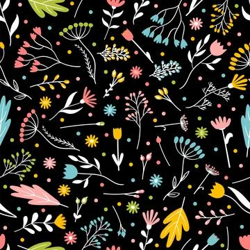 Seamless pattern with hand drawn flowers. Trendy texture for print, wrappin.. Stock Illustration