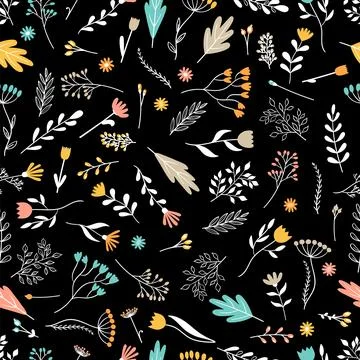 Seamless pattern with hand drawn flowers. Trendy texture for wrapping, fabr.. Stock Illustration