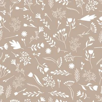 Seamless pattern with hand drawn flowers. Cute floral background. Texture f.. Stock Illustration