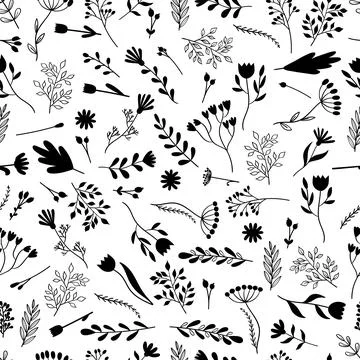 Seamless pattern with hand drawn flowers. Cute floral background. Trendy te.. Stock Illustration