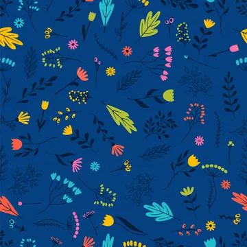 Seamless pattern with hand drawn flowers. Floral background. Trendy texture.. Stock Illustration