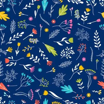 Seamless pattern with hand drawn flowers. Floral background. Trendy texture.. Stock Illustration
