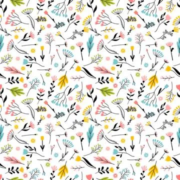 Seamless pattern with hand drawn flowers. Floral background. Trendy texture.. Stock Illustration