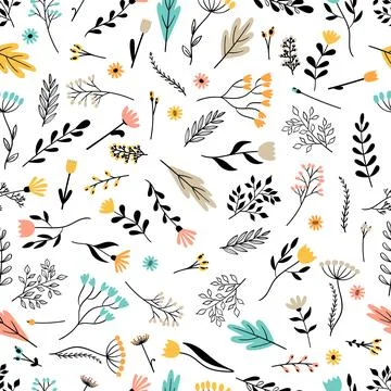 Seamless pattern with hand drawn flowers. Trendy texture for fabric, wrappi.. Stock Illustration
