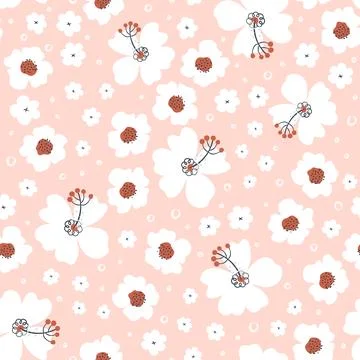 Seamless pattern with hand drawn flowers. Botanical floral background. Stock Illustration