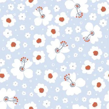 Seamless pattern with hand drawn flowers. Botanical floral background. Illustrazione stock