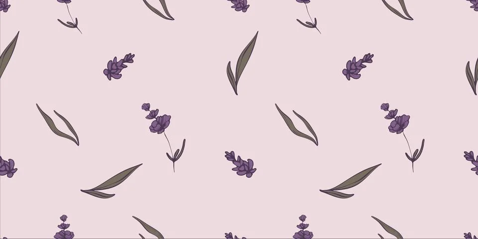 Seamless pattern with hand drawn flowers of lavender. Stock Illustration