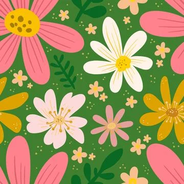Seamless pattern with hand drawn flowers. Vector illustration Stock Illustration