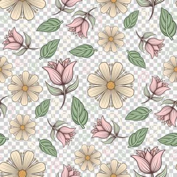 Seamless pattern with hand drawn flowers and leaves. Botanical illustration. Stock Illustration