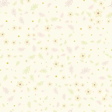 Seamless pattern with hand drawn flowers and leaves on cream background 스톡 일러스트