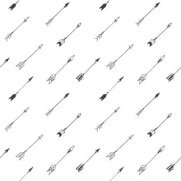 Seamless pattern with hand drawn flying arrows Stock Illustration
