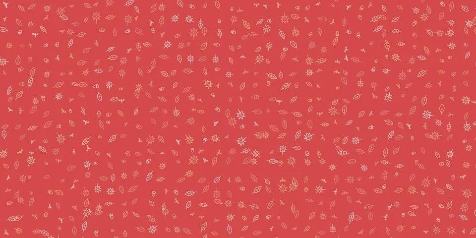 Seamless Pattern of Hand-Drawn Foliage Elements on a Red Background Illustr.. Illustrazione stock