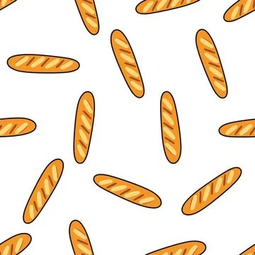 Seamless pattern with hand drawn French baguettes on white background. 库存插图
